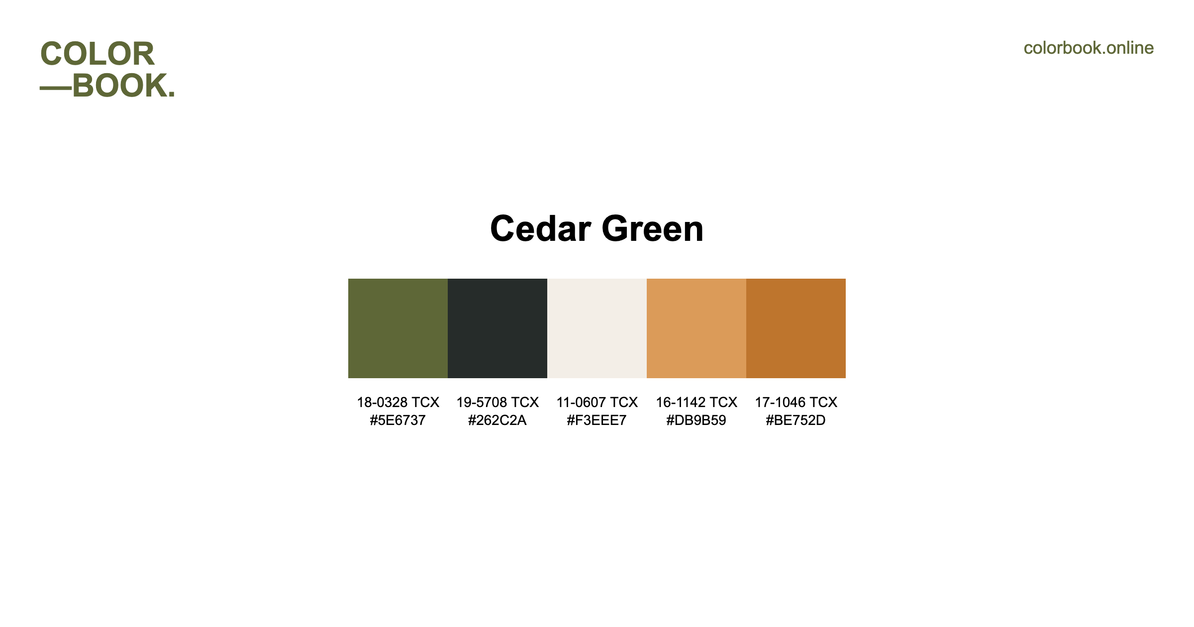 Cedar Green Color Palette - 5 Pantone TCX Colors | Diverse Design Scheme