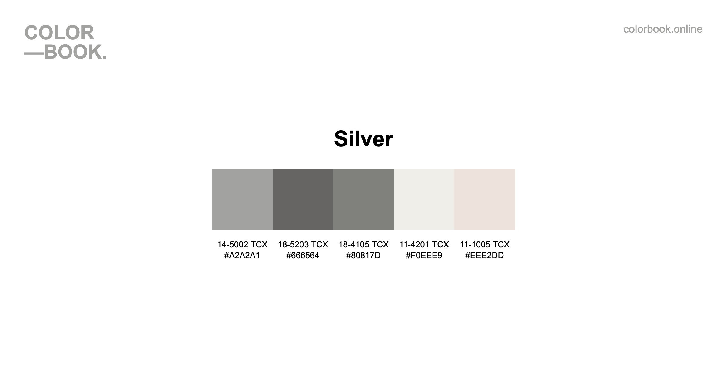 Silver Color Palette - 5 Pantone TCX Colors | Analogous Design Scheme